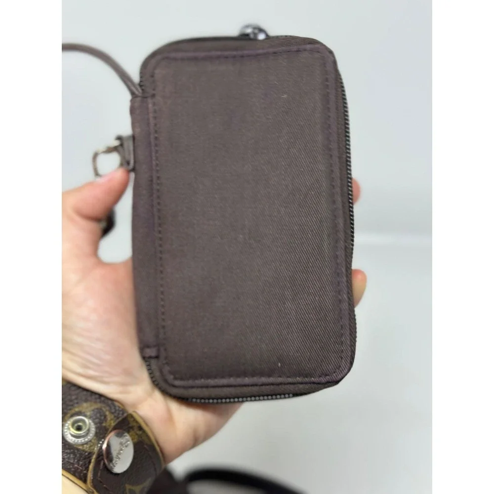 NWT Longaberger Brown Wristlet Strap Wallet Set 2 Homestead Logo Zip Travel Size